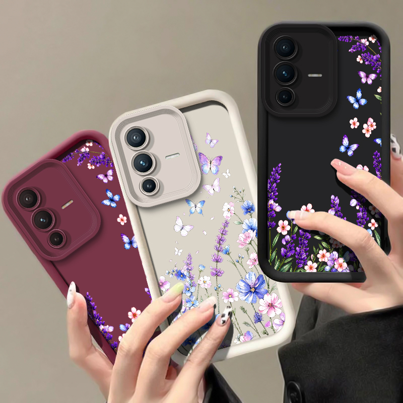 Vivo V40 - Lavender Butterfly Pattern Phone Case For